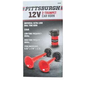 Pittsburgh 12V 2-Trumpet Car Horn, designed to produce a loud